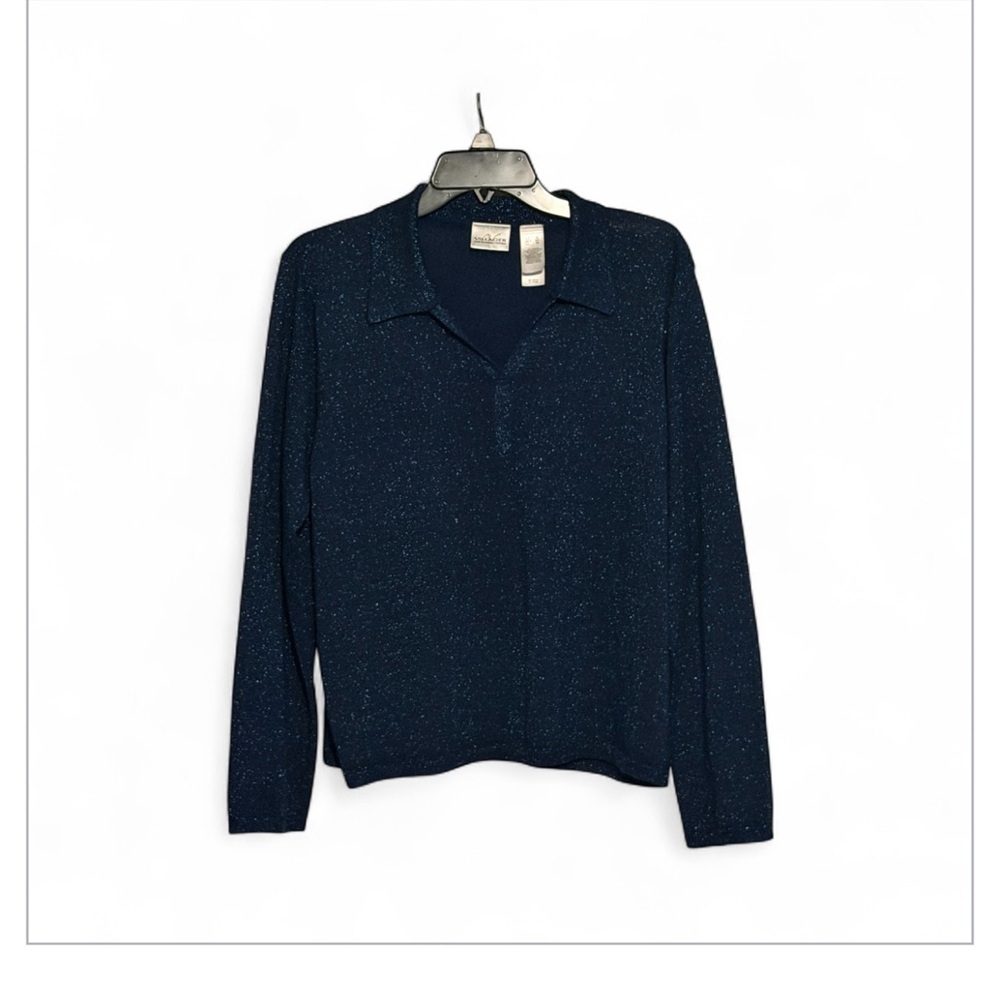 Liz Claiborne Vintage Womens Sparkle Knit Top | Navy | XL